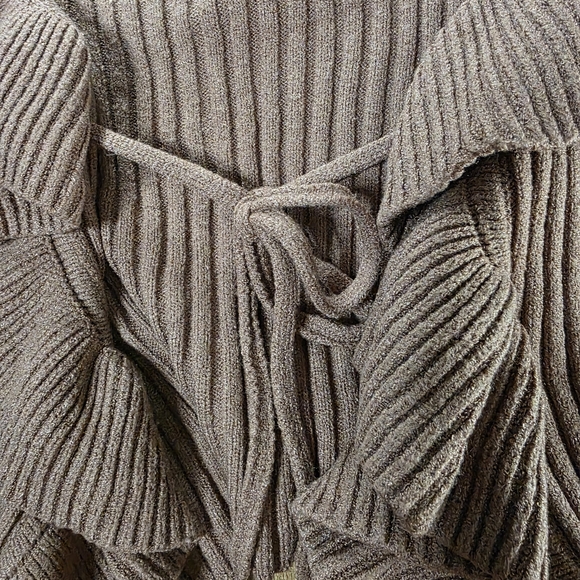 Debut Brown Ruffle Tie Front Sweater Cardigan - Picture 3 of 7